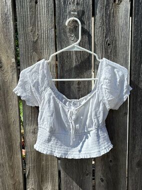 Hollister White Peasant Crop Top with Tie Front